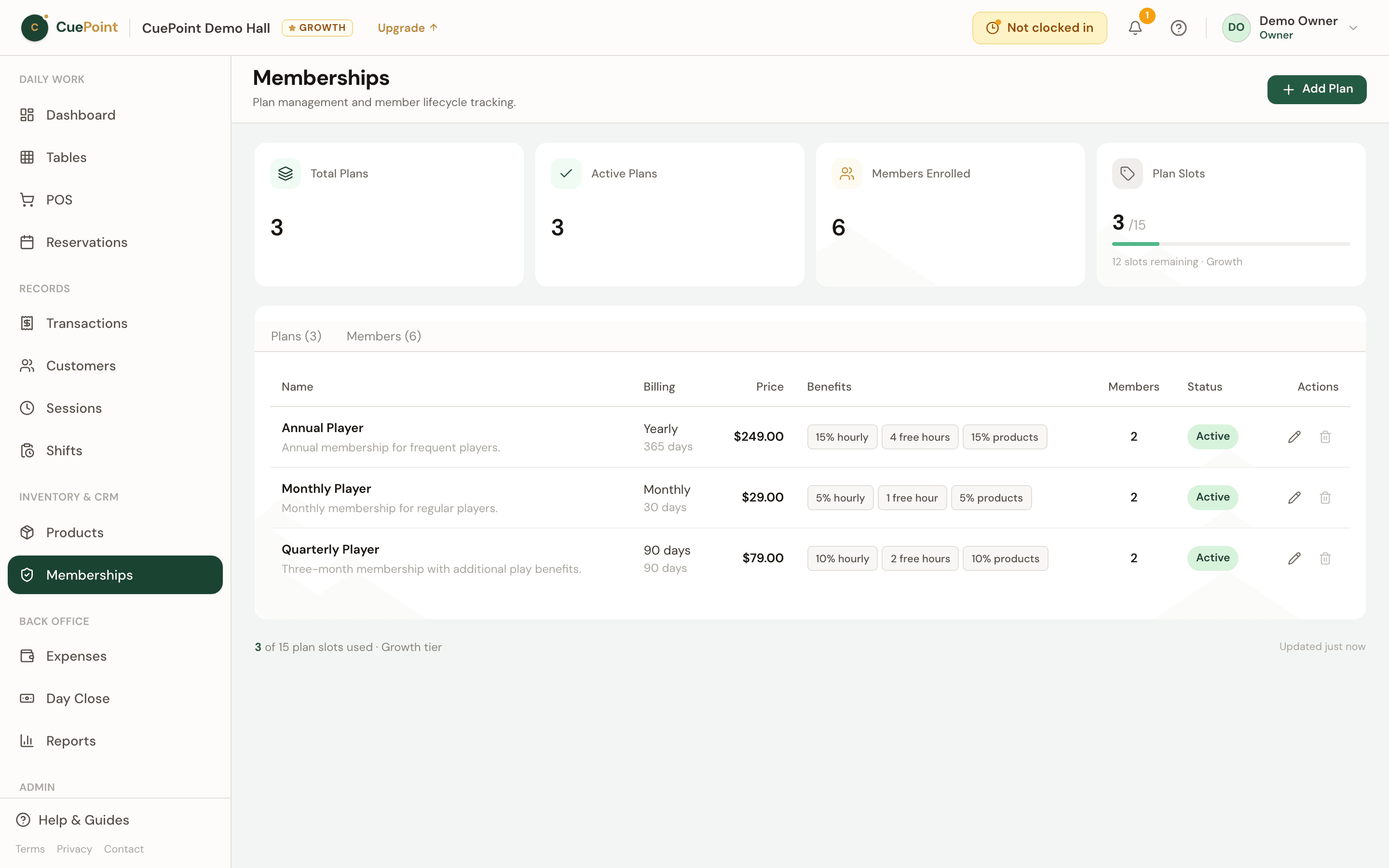 CuePoint membership plans and member list